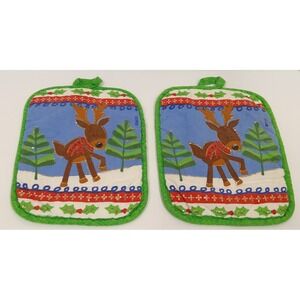 100% Cotton Christmas Potholders Reindeer Holly/Trees/Snow/Shimmer/Sparkle